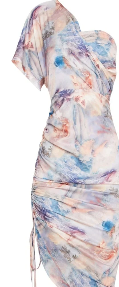 Multi Renaissance Print One Shoulders Ruched Dress - Picture 14 of 15